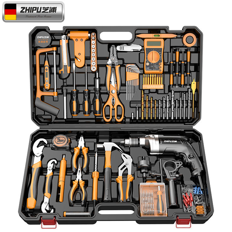 新款芝浦家用电钻电动手工具套装电木工多功能维修五金工具箱组套