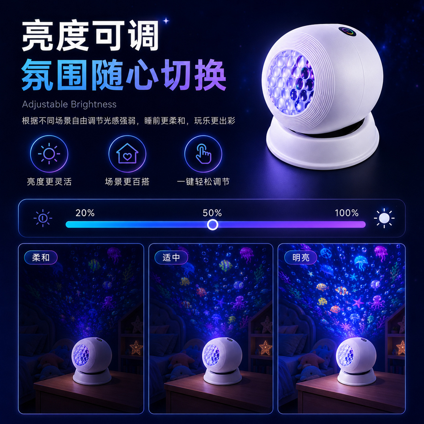 Lámpara Proyectora Nocturna Giratoria de Acrílico con Control Táctil y Luz LED para Dormitorio y Sala de Estar image 3