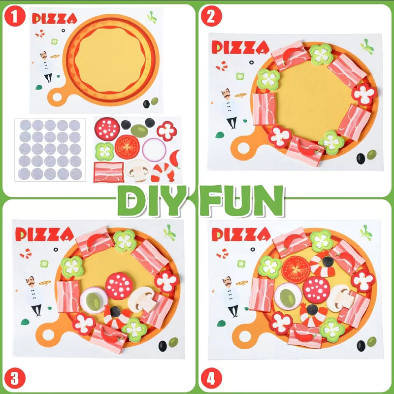 Nuevos productos fábricas de venta directa puzzle fieltro juguetes de pizza DIY niños puzzle juguetes de casa al por mayor
