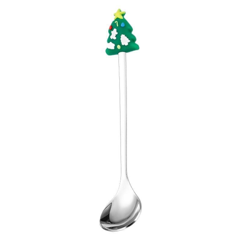 国境を越えたスプーンフォークセットクリスマス雰囲気感食器金色コーヒースプーン甘いスプーンステンレス人形クリスマス|undefined