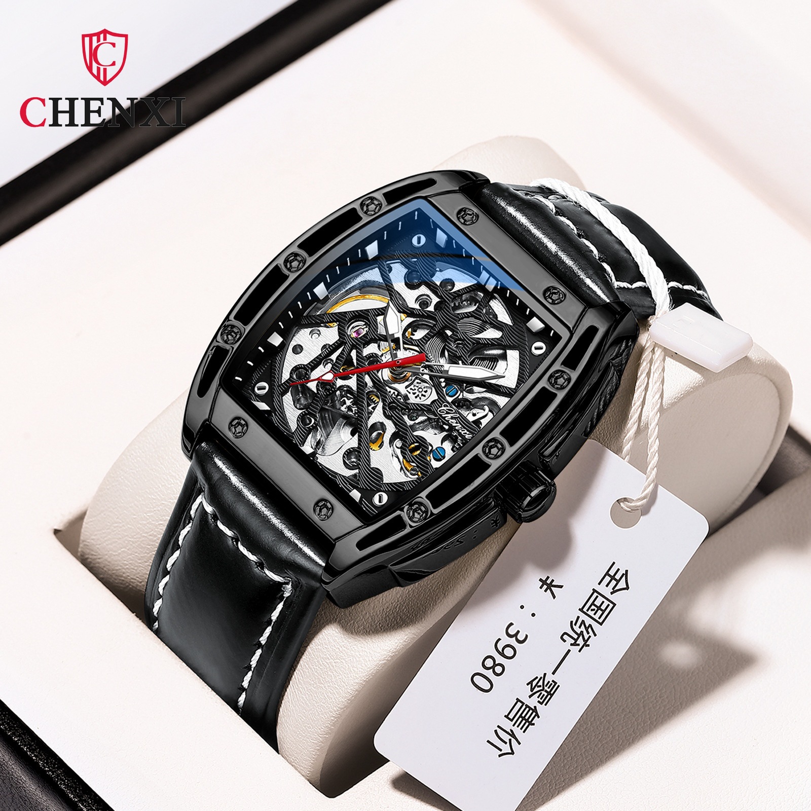 Chenxi vino en forma de barril Richard hueco de fondo transparente reloj mecánico automático correa de los hombres reloj mecánico deportivo