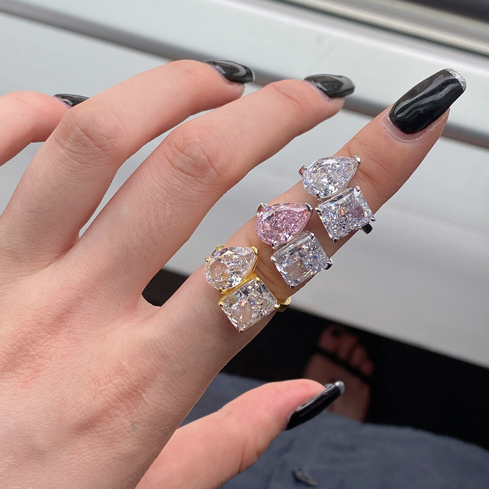 Fashion Geometric Sterling Silver Inlay Zircon Rings 1 Piece