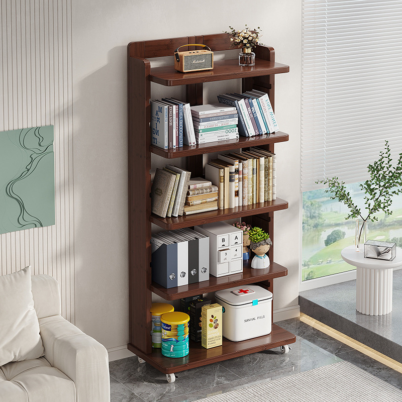Simple Bookcase Floor-Standing Removable Multi-Layer Storage Rack Student Home Wheeled Living Room Integrated Wall Bookshelf