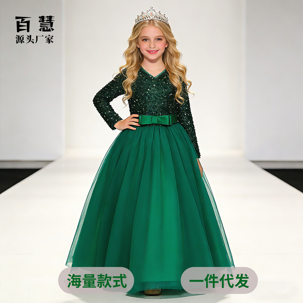 Niñas otoño nuevo comercio exterior de los niños vestido de princesa vestido pequeño anfitrión vestido de lentejuelas malla vestido de novia pettiskirt