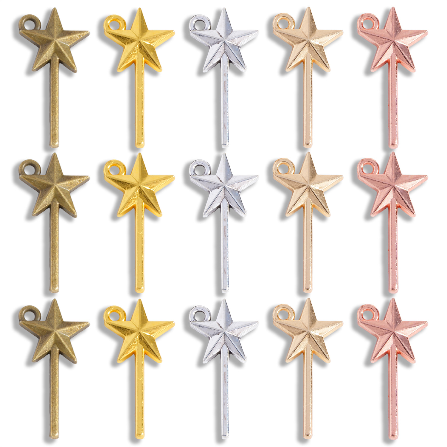 跨境热销装饰吊坠多色仙女棒魔法五角星挂件DIY复古合金饰品配件