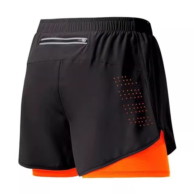 Summer Men's Sports Fitness Shorts, Two-In-One Straight-Leg Three-Quarter Pants, Outdoor Running Quick-Dry Cool Basketball Shorts