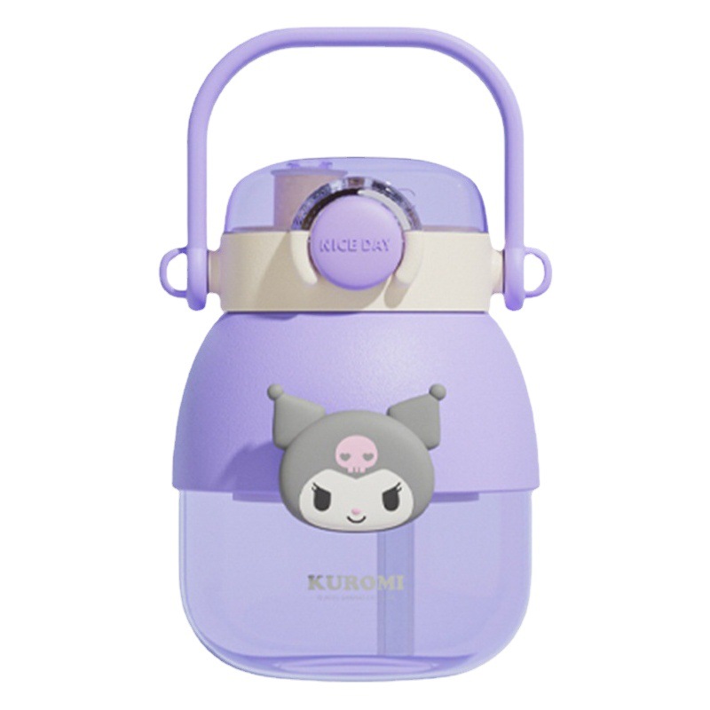 Celebridad de Internet de gran capacidad de la taza de agua de las niñas de alto aspecto tritan gran vientre taza Sanrio nombre conjunto niños taza de paja