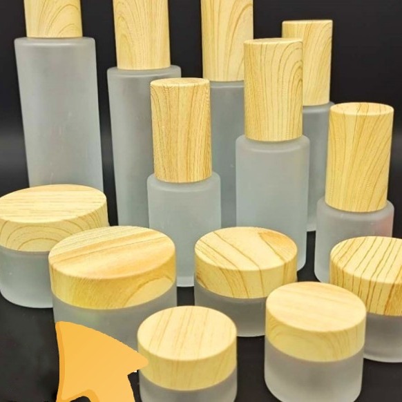 厂家木纹盖玻璃乳液瓶膏霜瓶压嘴喷雾式化妆品分装瓶可印logo