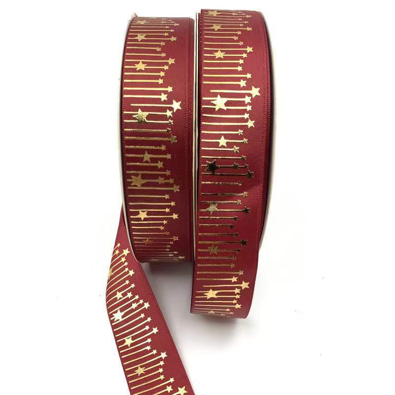 Cinta de meteorito dorado sólido caliente Impresión de estrellas cinta de poliéster bandeja de barra de cinta flor caja de regalo embalaje en stock al por mayor
