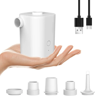Outdoor USB Mini Electric Air Pump Portable Dual-Use for Inflating and Deflating Air Beds and Cushions, Suitable for Car Use (Hava nasosu) - elegant-white-charging-flagship-to-send-five-air-nozzle-data-cable-storage-bag