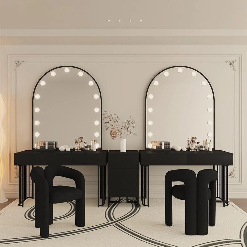 奶油风影楼化妆台带灯彩妆婚纱美容院美甲店化妆师梳妆台