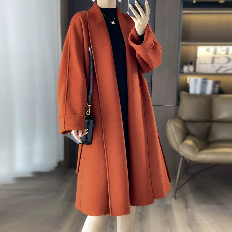 Элитное двустороннее из woolen пальто, длинное шерстяное халатовое пальто, максимальная длина, оверсайз, увеличенная толщина