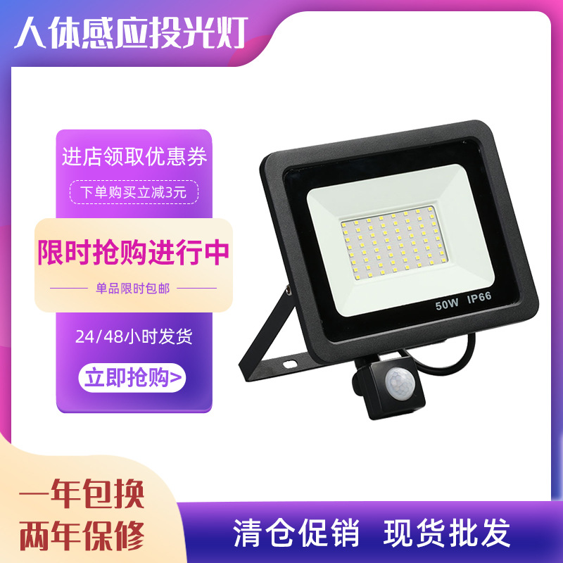 wholesale Infrared human body Induction Cast light outdoors waterproof intelligence Floodlight New Rural Road lighting street lamp