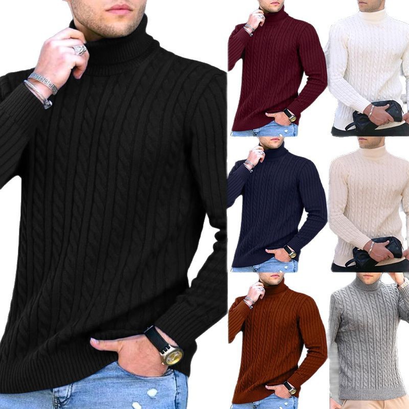 2022 invierno Comercio exterior turtleneck Twist manga larga casual de los hombres de cuello alto de punto de los hombres camisa de fondo de Europa y América Amazon