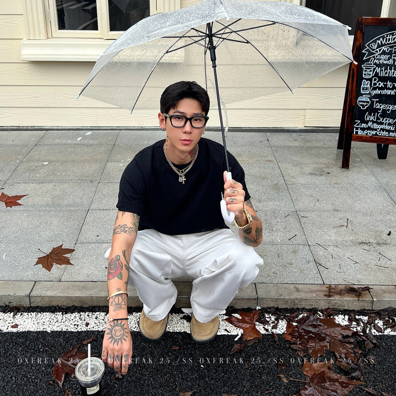 OXFREAK「老钱风 基础款」纯色正肩短袖t恤男Fit版型小领口打底衫|undefined