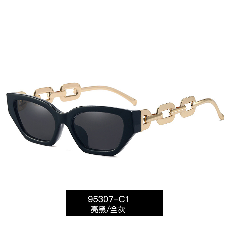 95307 europeo y americano transfronterizo nueva moda pequeño marco gafas de sol personalizada cadena de metal pierna moda sol-prueba gafas de sol