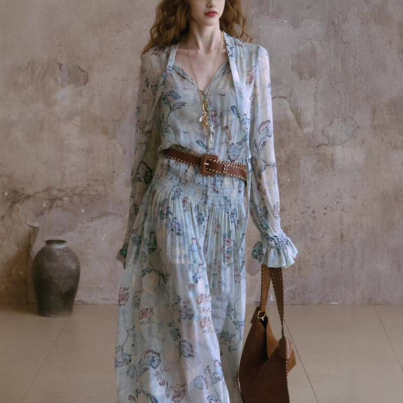 In Stock: Misty Island Blue Jacaranda Fairy-Like Nomadic Style Rayon Dress