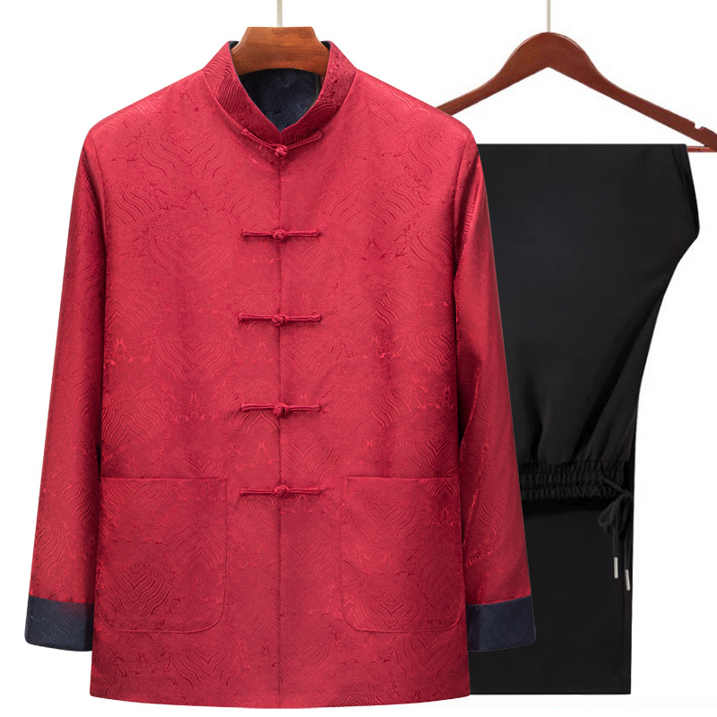 Middle-aged and elderly men's Tang suit, spring and autumn set, Chinese style father's outfit, birthday clothes for the elderly, grandfather's loose coat