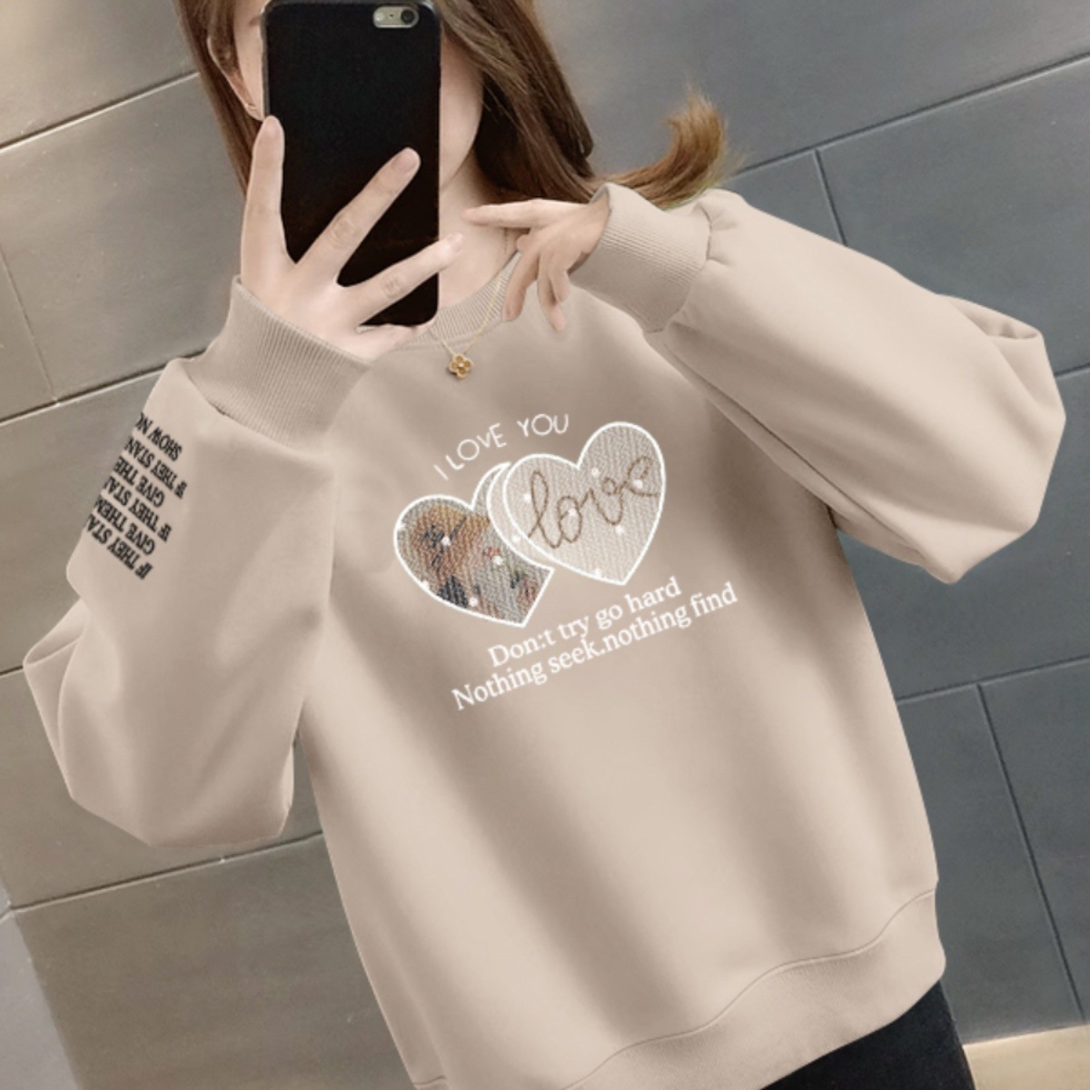 春秋冬加绒/不加绒女装圆领宽松显瘦上衣时尚大码百搭女卫衣