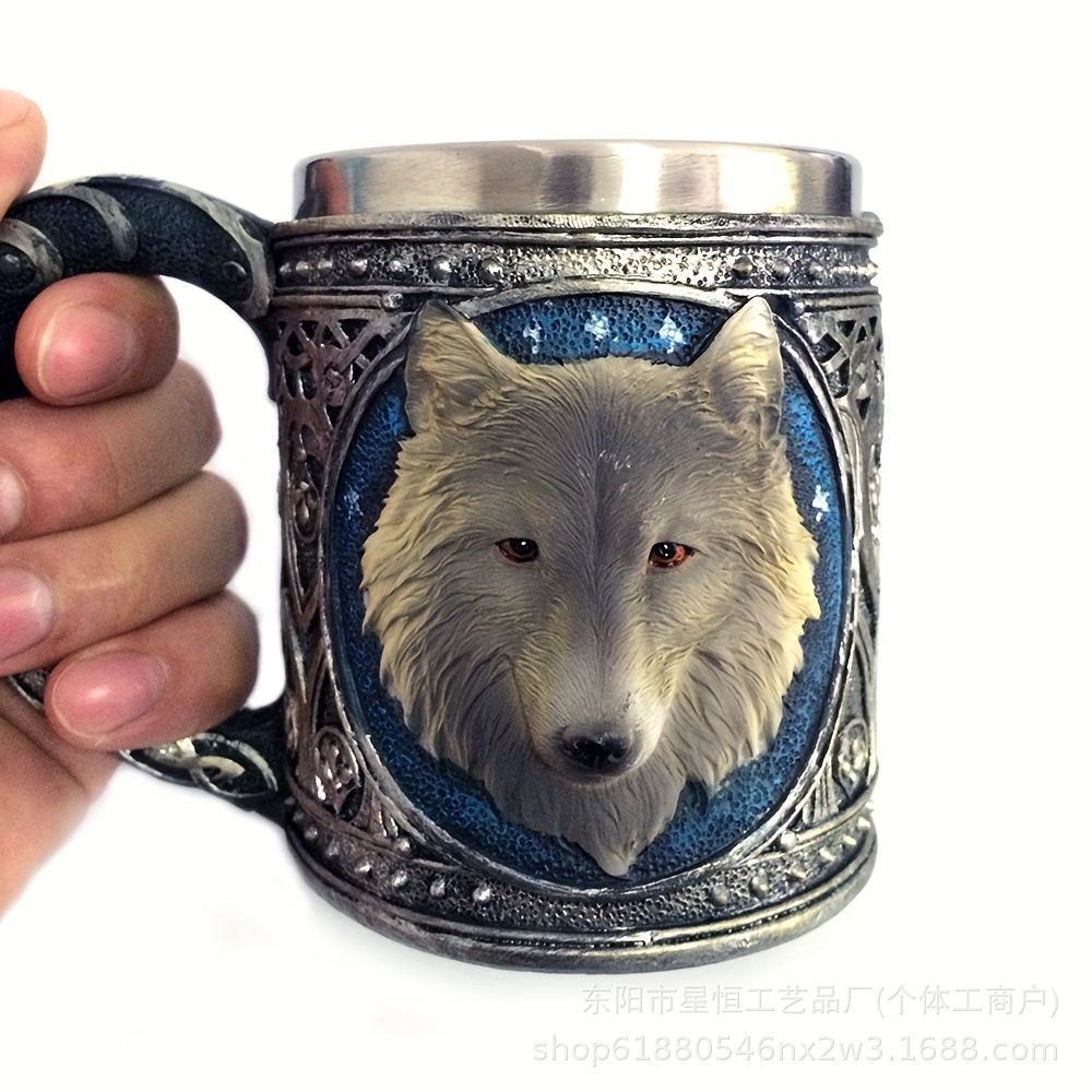 Comercio exterior transfronterizo nueva taza de cabeza de lobo 3D taza de agua de acero inoxidable de dibujos animados taza de agua de animales