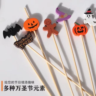 跨境水果一次性竹签12CM万圣节混合南瓜幽灵派对装饰鸡尾酒开胃菜