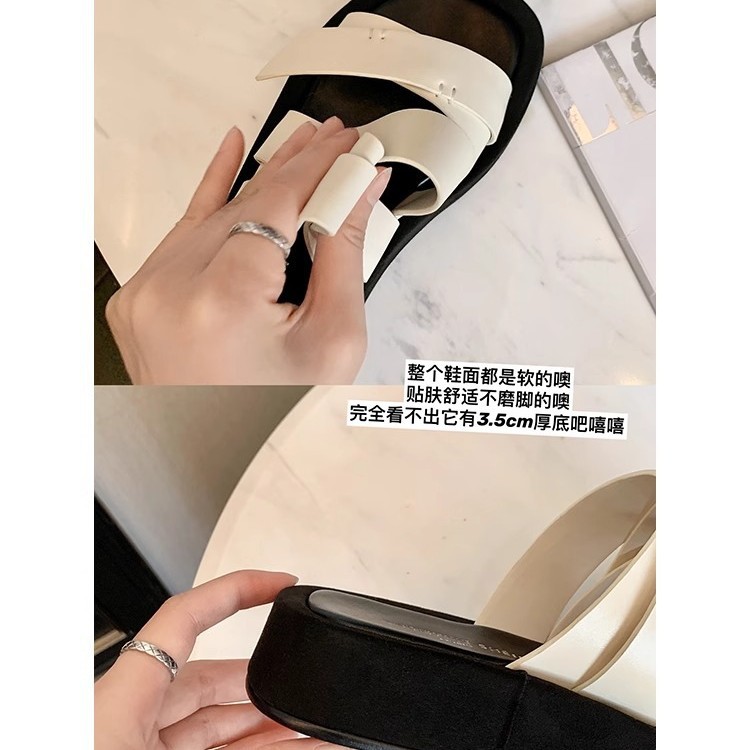 [Sheii Su Yinyin] Arrastre alrededor ~ Pantuflas de ocio de vacaciones de playa de suela gruesa de cabeza cuadrada, sandalias de mujer, verano