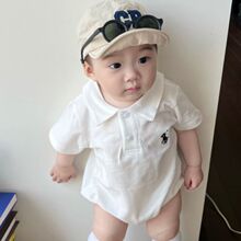 婴儿满月衣服夏季连体衣周岁男宝宝韩版洋气短袖polo夏天哈衣爬服