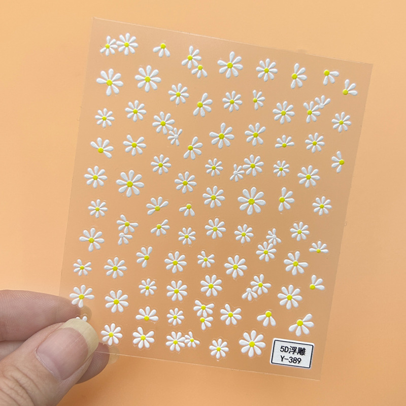 グラデーションスマッジフレンチマニキュアステッカー 5d エンボスガラス蝶花落書きネイルステッカー立体粘着|undefined