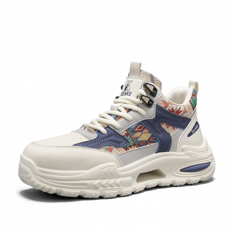 Giày thể thao nam cổ trung, giày sneaker năng động đế dày tăng chiều cao, dây buộc, phối màu — Việt Nam, màu, đen