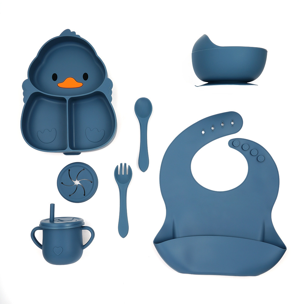 오리풍감색 디너접시 + 실리콘 포크 + 스푼 + 그릇 + 쌀주머니 + 컵 + 뚜껑 2개 8종세트