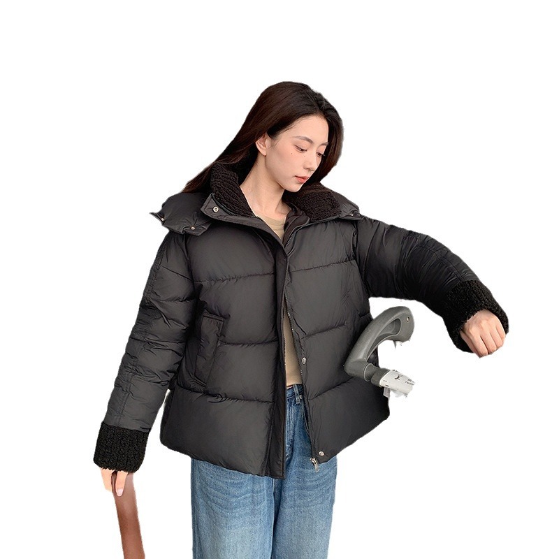 Algodón corto para mujeres 2024 invierno nuevo estilo coreano estilo europeo y americano empalmado plumón chaqueta de algodón de mujer gruesa abrigo de moda