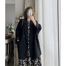 黑色质感西装外套女春秋季新款韩版气质宽松小西服风衣卡其色