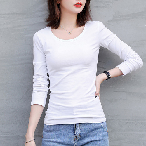 Women's Purple Long Sleeve T-Shirt, Fitted Round Neck Basic Top for Spring and Autumn 2025, Black Women's Top