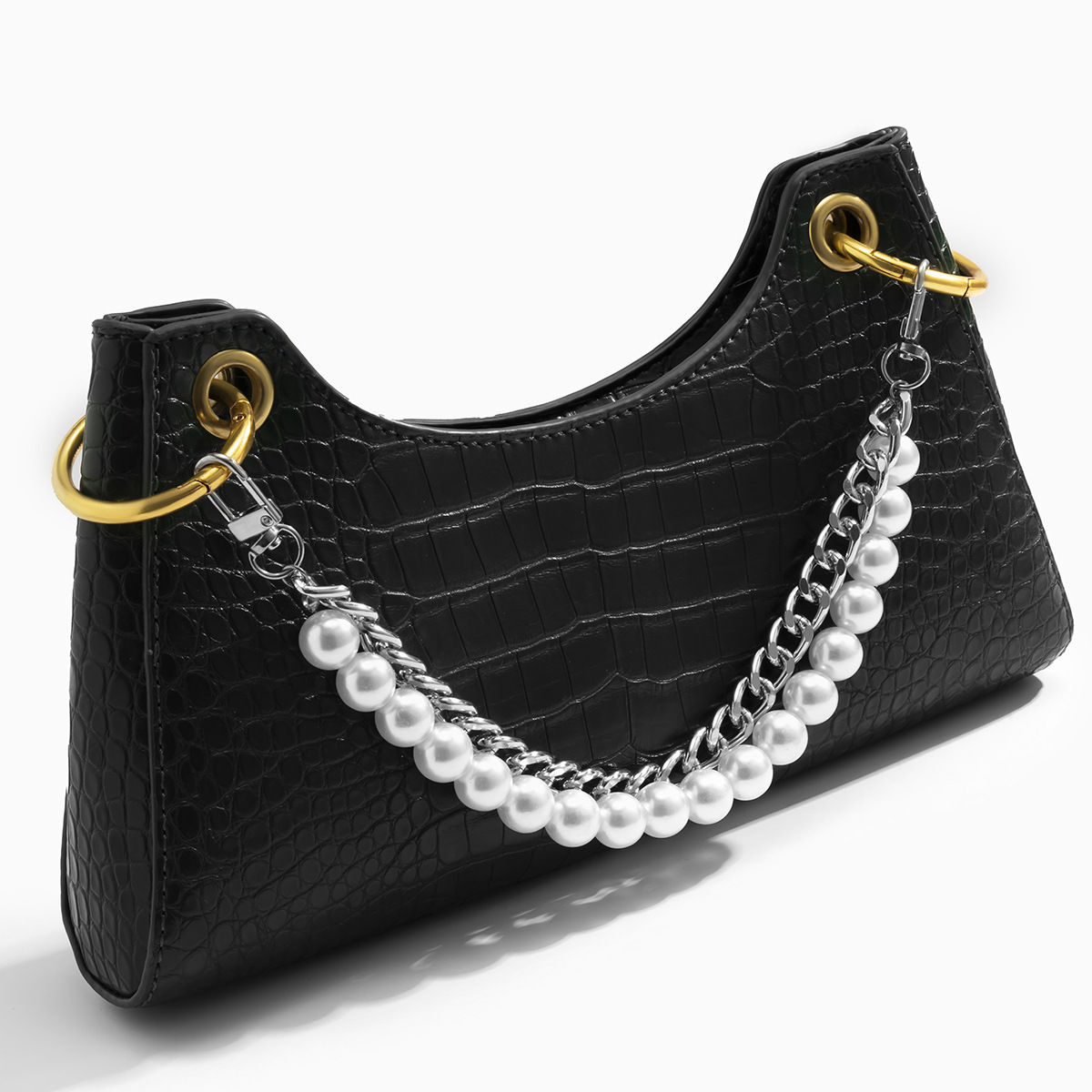 White Gold Alloy Pearl Bag Chain display picture 2