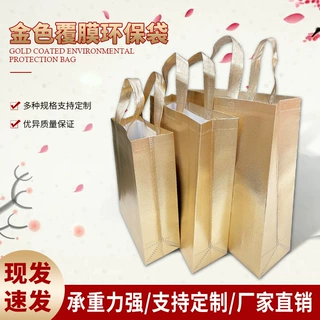 定制加工金色无纺布手提袋 简约礼品逛街收纳购物覆膜袋子印logo