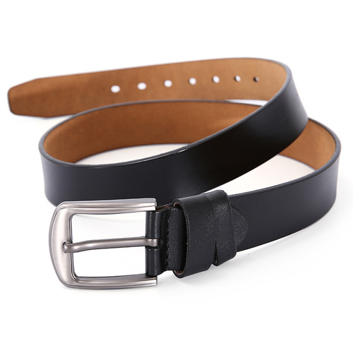 Men's Leather Belt, Simple Black Retro Pants Belt, Trendy Calfskin Leisure Pin Buckle Belt, One Piece Dropshipping