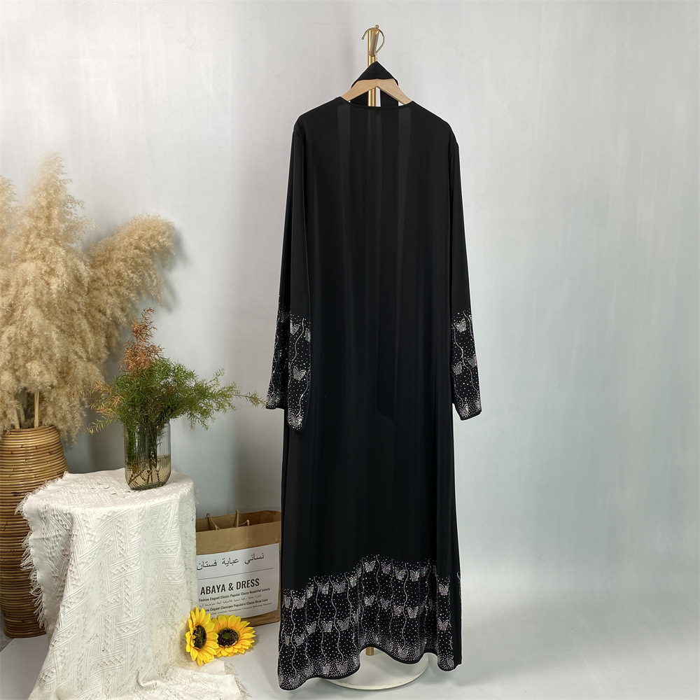 Modest Abaya Dress/Muslim Dress Women Rhinestone Cardigan Robe Fashion For Muslim Clothing_ecoleips.com