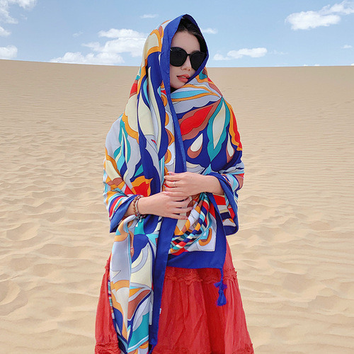 Yunnan outfit travel photo ethnic style sun protection scarf shawl for women  new grassland Tibetan desert silk scarf