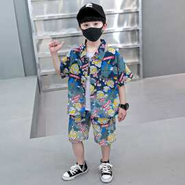 奥特曼衣服男童短袖套装夏季薄款中小童宝宝衬衫男孩时髦两件套潮