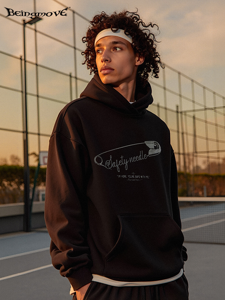 2025 otoño americano nicho marca de moda pin impresión hoodie vibe suelta casual hoodie hombre
