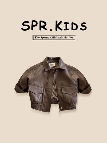 Children's Fleece Lined Leather Jacket 2025 Autumn New Boys and Girls Collar Leather Jacket for Boys Korean Style Motorcyclist Outfit
