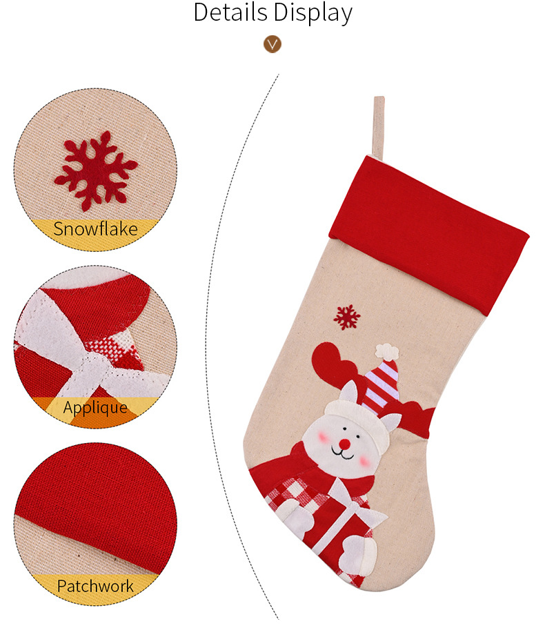 Hogar y jardín nuevas decoraciones navideñas calcetines navideños con estampado de dibujos animados de lino con borde rojo calcetines de regalo para niños colgante de árbol_voghion.com