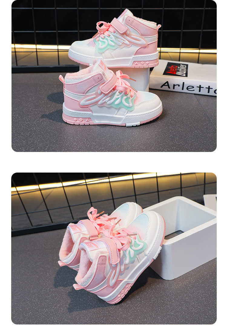 Autumn 23 New High Top Board Girls' Anti slip Soft Sole Small and Medium Children's Leather Casual Shoes 26-37 Fashion_voghion.com