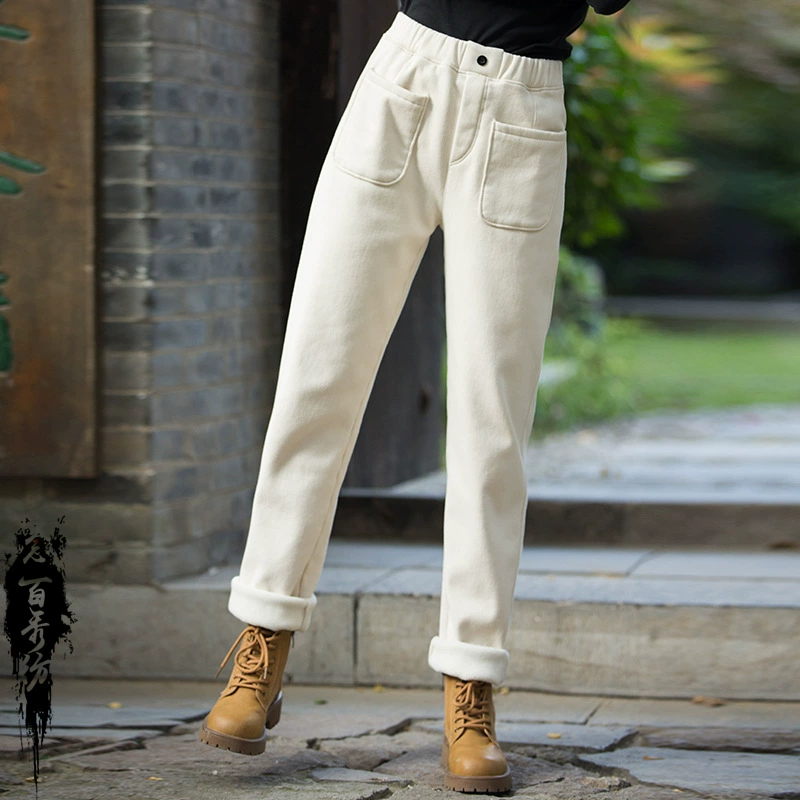 Женские брюки прямого кроя из хлопка на флисовой подкладке, утепленные, с высокой талией, в повседневном стиле, для работы, новинка осени/зимы.