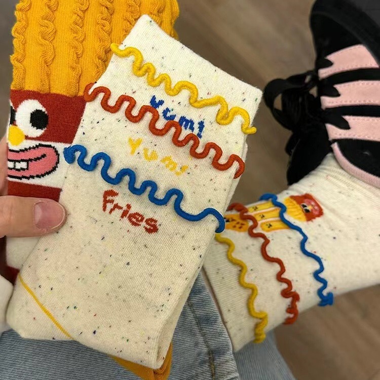 French Fries Socks for Women, Spring and Autumn, Quirky Cute Cartoon Pure Cotton Mid-Calf Socks, Collaboration with Trendy Instagram Influencers, Korean Style Long Socks French Fries Socks for Women, Spring and Autumn, Quirky Cute Cartoon Pure Cotton Mid-Calf Socks, Collaboration with Trendy Instagram Influencers, Korean Style Long Socks
