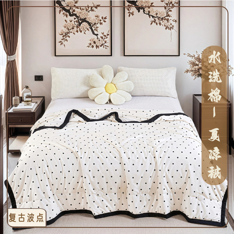 워시드 코튼 여름 퀼트 - 레트로 폴카 도트