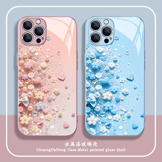 跨境热销轻奢感珍珠碎花钢化玻璃壳苹果16E手机壳iPhoneAIR保护套