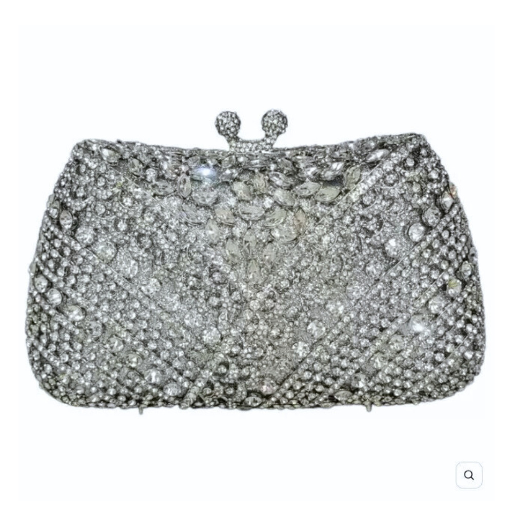 Túi clutch nữ đính đá pha lê kim cương cầm tay dự tiệc sang trọng — trắng, bạc, Kim cương trắng trên vàng, kim cương vàng trên nền vàng