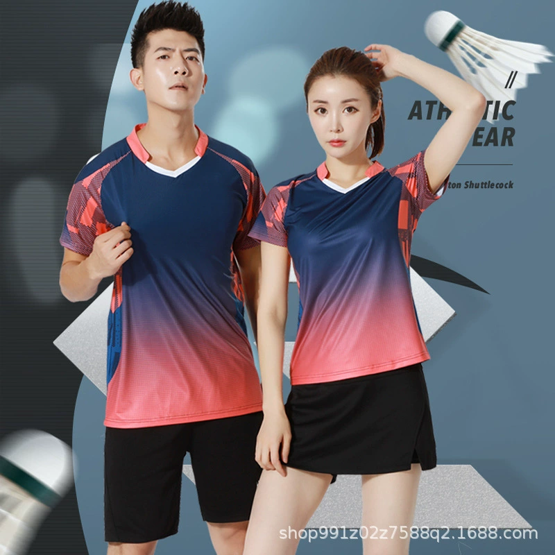 Новый комплект формы для бадминтона, индивидуальный пошив, быстросохнущая женская футболка с коротким рукавом для тенниса и настольного тенниса, мужская спортивная одежда с нанесенным логотипом.