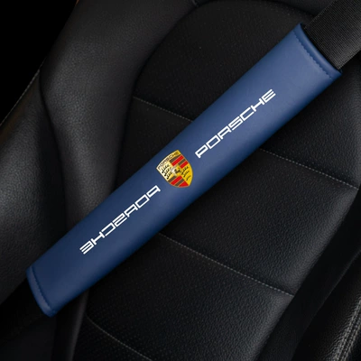 Seat belt shoulder pad — Car Logo Anti-Strain Seatbelt - porsche-imperial-blue-pair-6x38cm